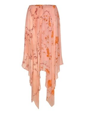 Rodebjer Blanca Floral Text Apricot Midi Asymmetrical Skirt Medium